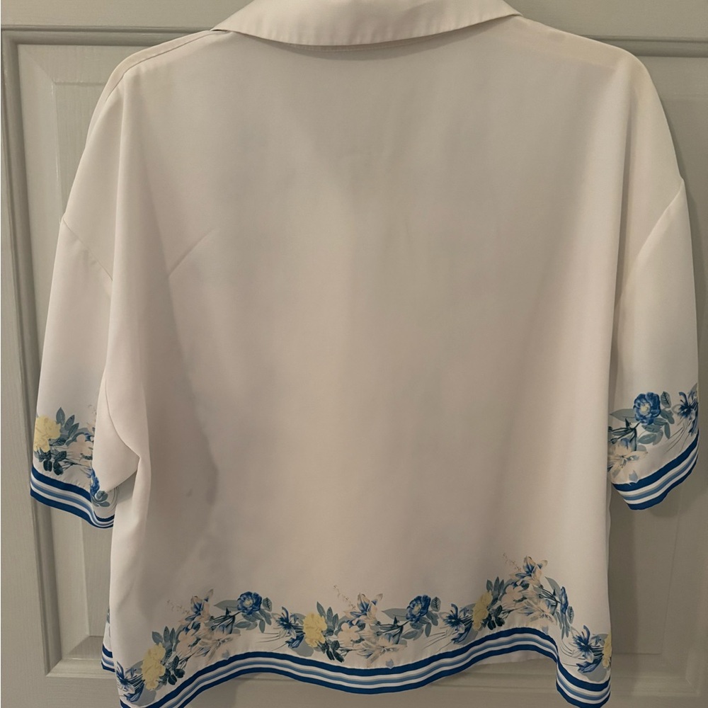 Abercrombie & Fitch Lightweight White Floral Collared Blouse size Large - Picture 5 of 11